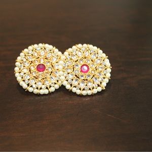 Womens Beautiful Pink and Pearl Earrings in Kundan Style